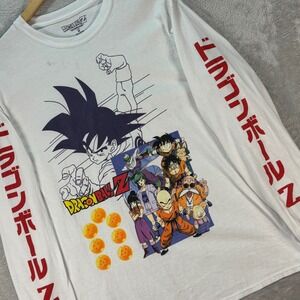Dragon Ball Z Long Sleeve White Graphic Tee Anime Shirt Size M Goku Manga Cadual